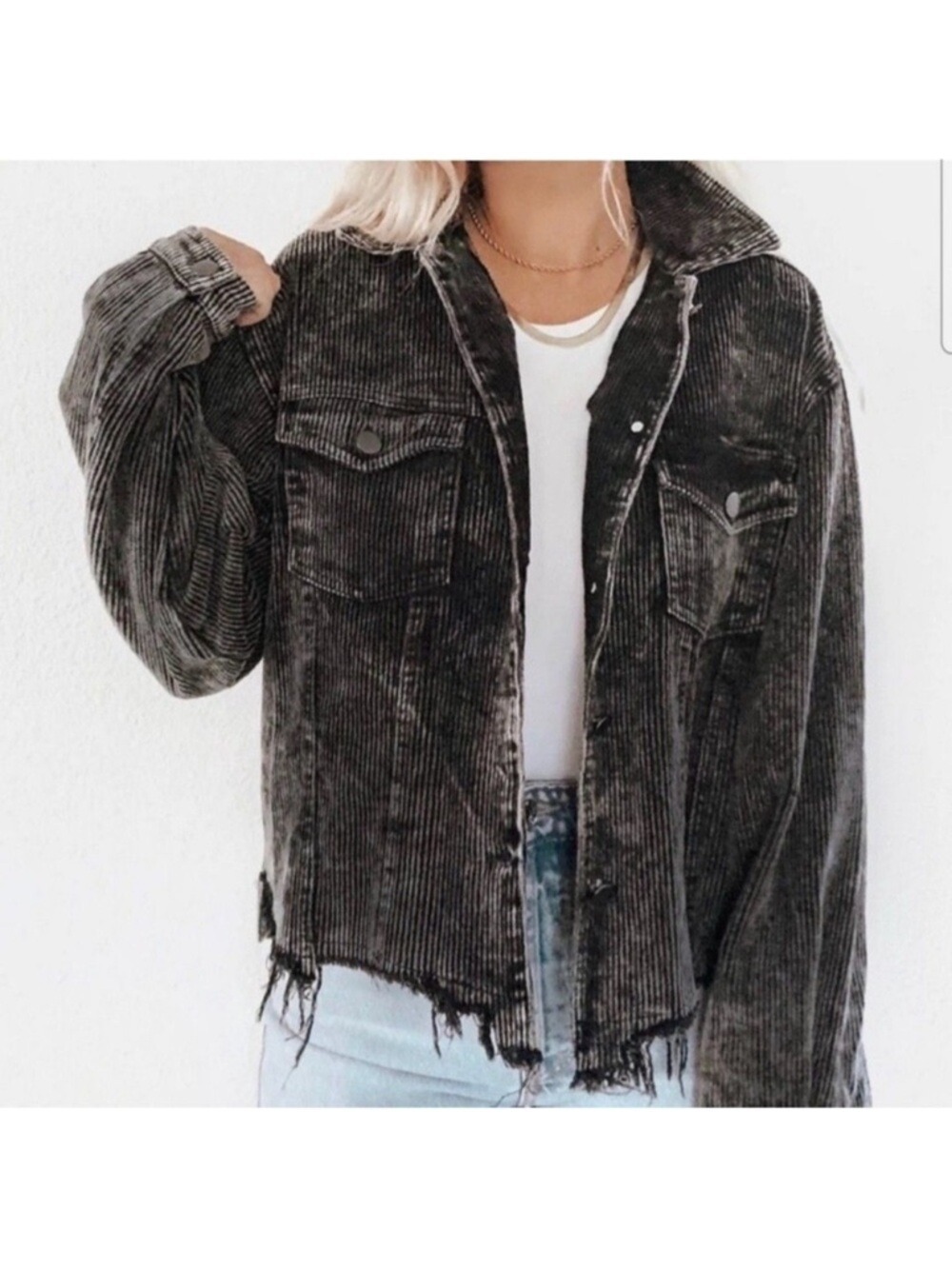Pol Black Corduroy Cropped Jacket Oversized Utility Style Small
